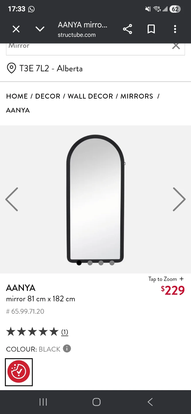 Structube Aanya Black Mirror 81 cm x 182 cm