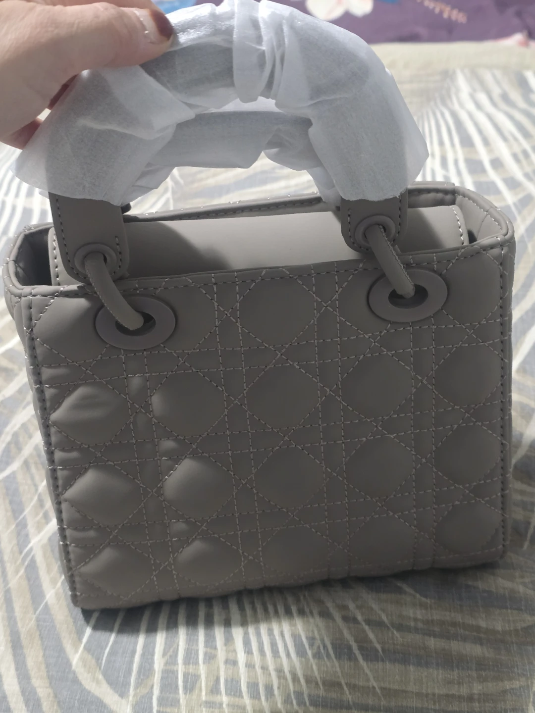 Grey Quilted Top Handle Bag - photo 3