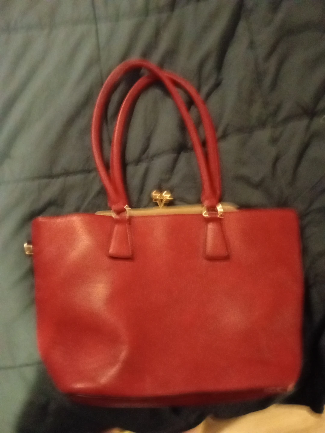 Red Handbag with Kiss Lock Closure