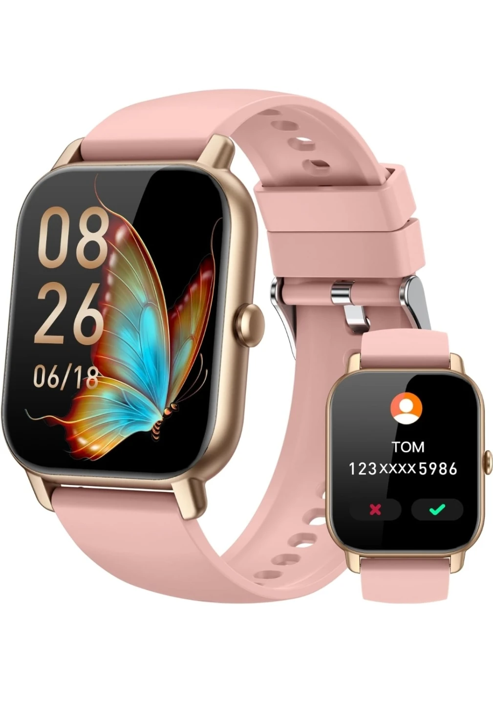 Pink Smartwatch with Gold Bezel