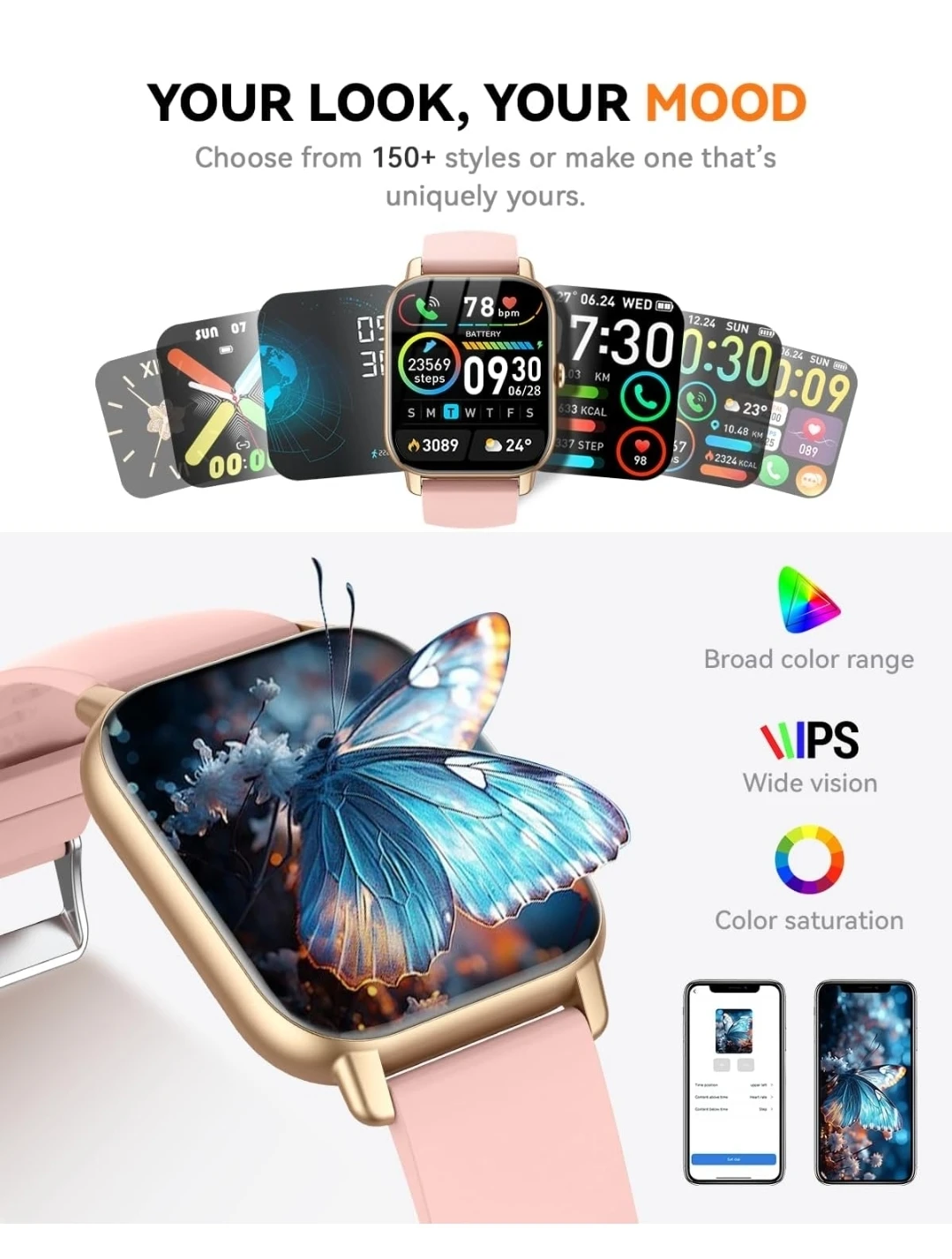 Pink Smartwatch with Gold Bezel - photo 3