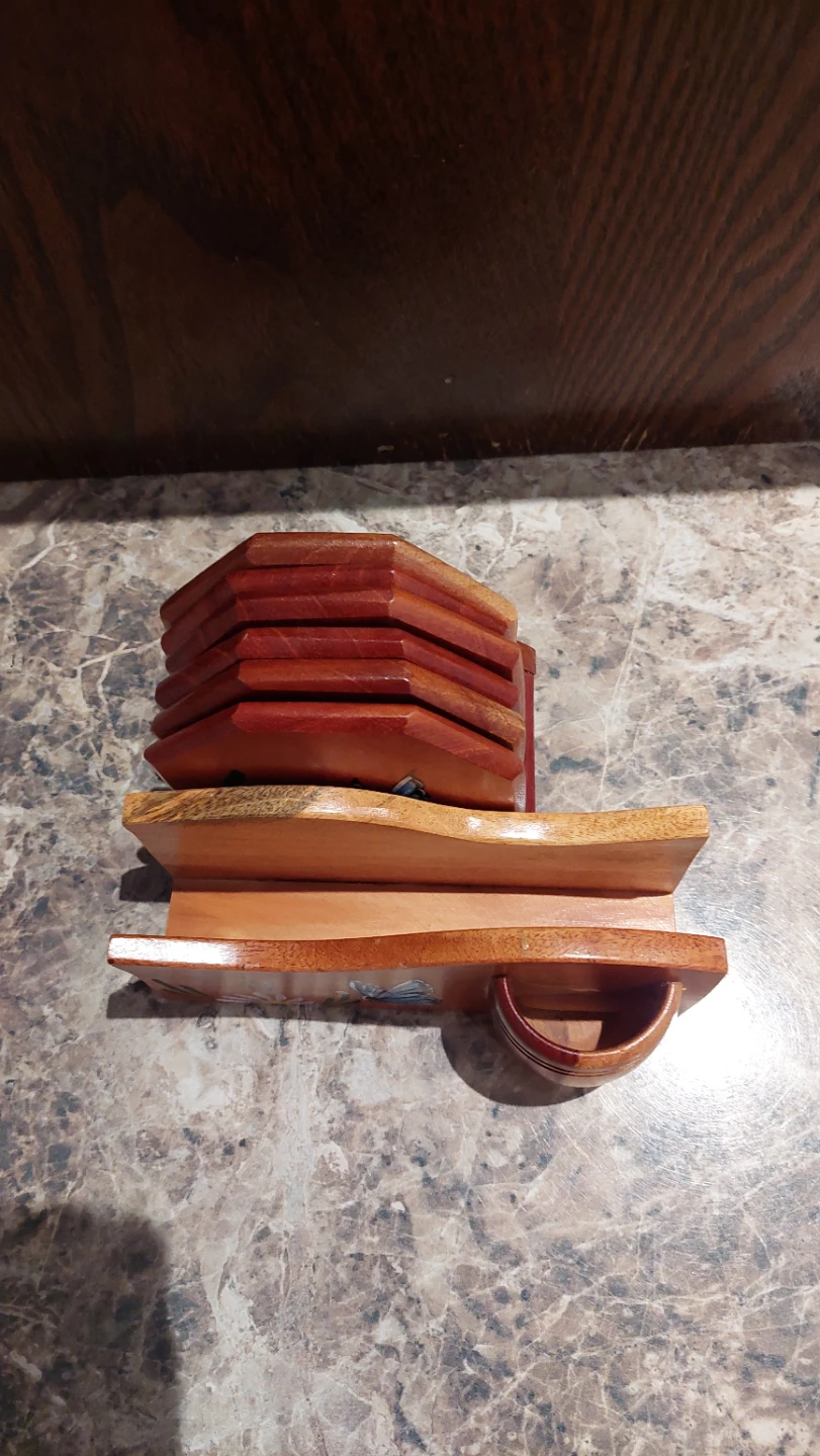 Hand-Painted Wooden Coaster Set with Holder - photo 2