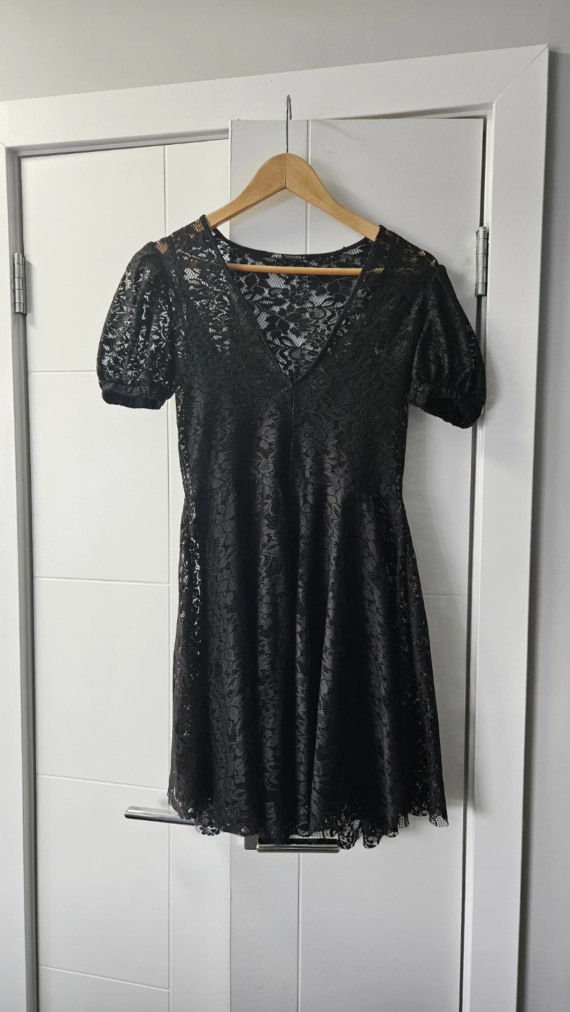 Zara Black Lace V-Neck Dress - Size Medium