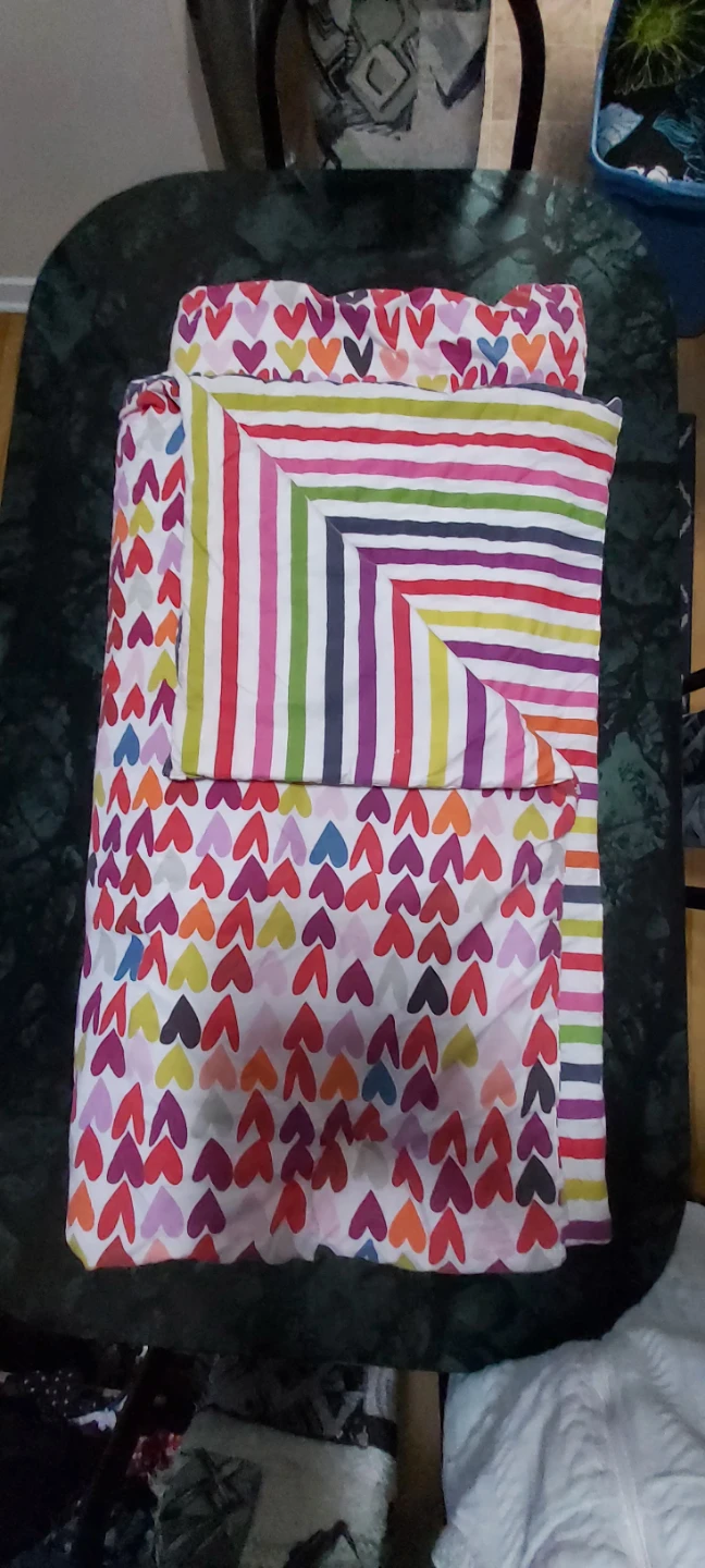 Queen size Duvet Cover with Hearts and Stripes