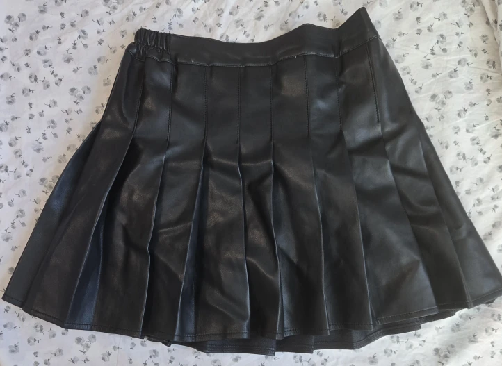 Black Faux Leather Pleated Mini Skirt