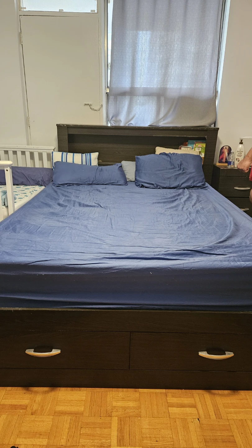 Moving sale - Dark brown bed with ample storage with night stand - photo 3