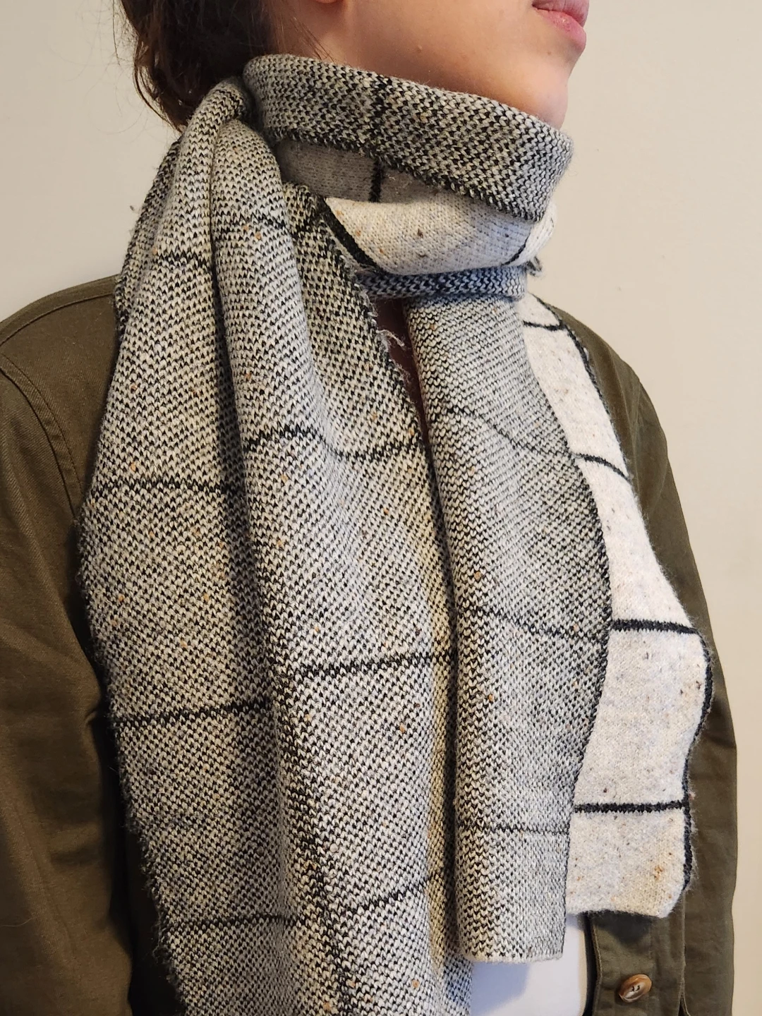 Cozy Windowpane Knit Scarf in Neutral Tones