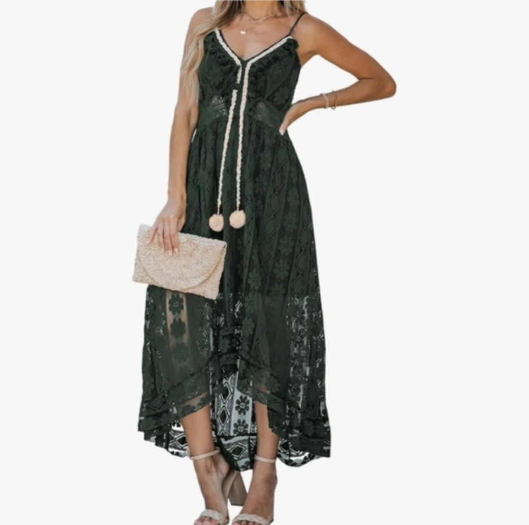 CUPSHE | tasseled lace high low dress