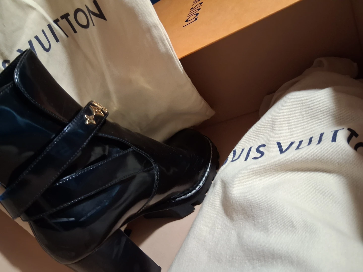 Louis Vuitton Black Patent Leather Ankle Boots