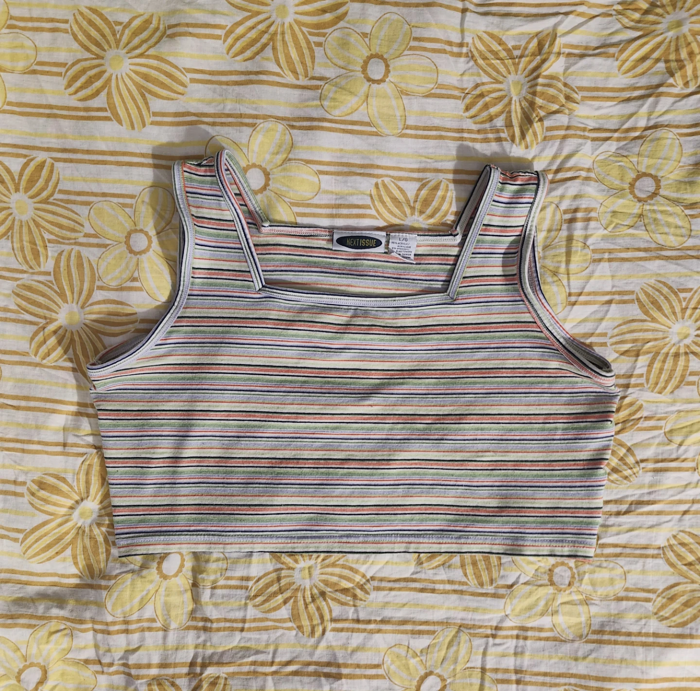 Multi-coloured striped cropped tank top