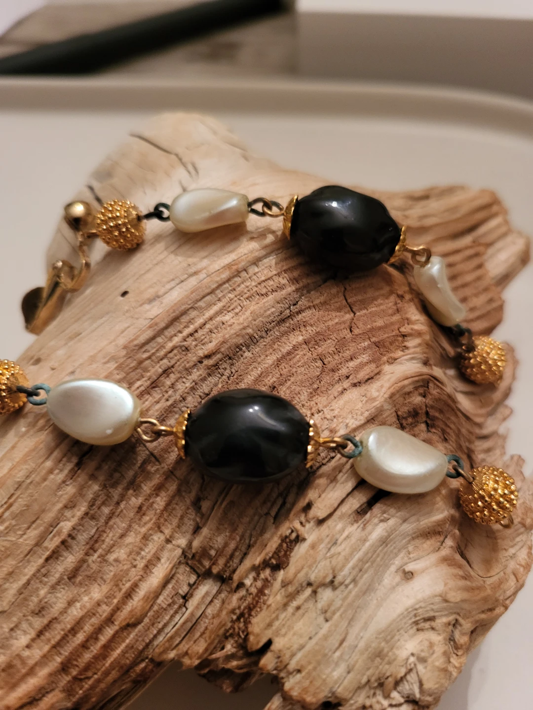 Vintage Black and Pearl Bead Clip-on Earrings