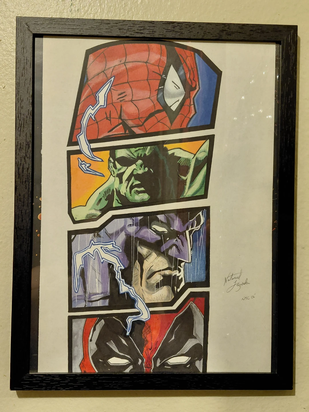 “Marvel & DC Split Panel – Original Hand-Drawn Comic Art (Framed