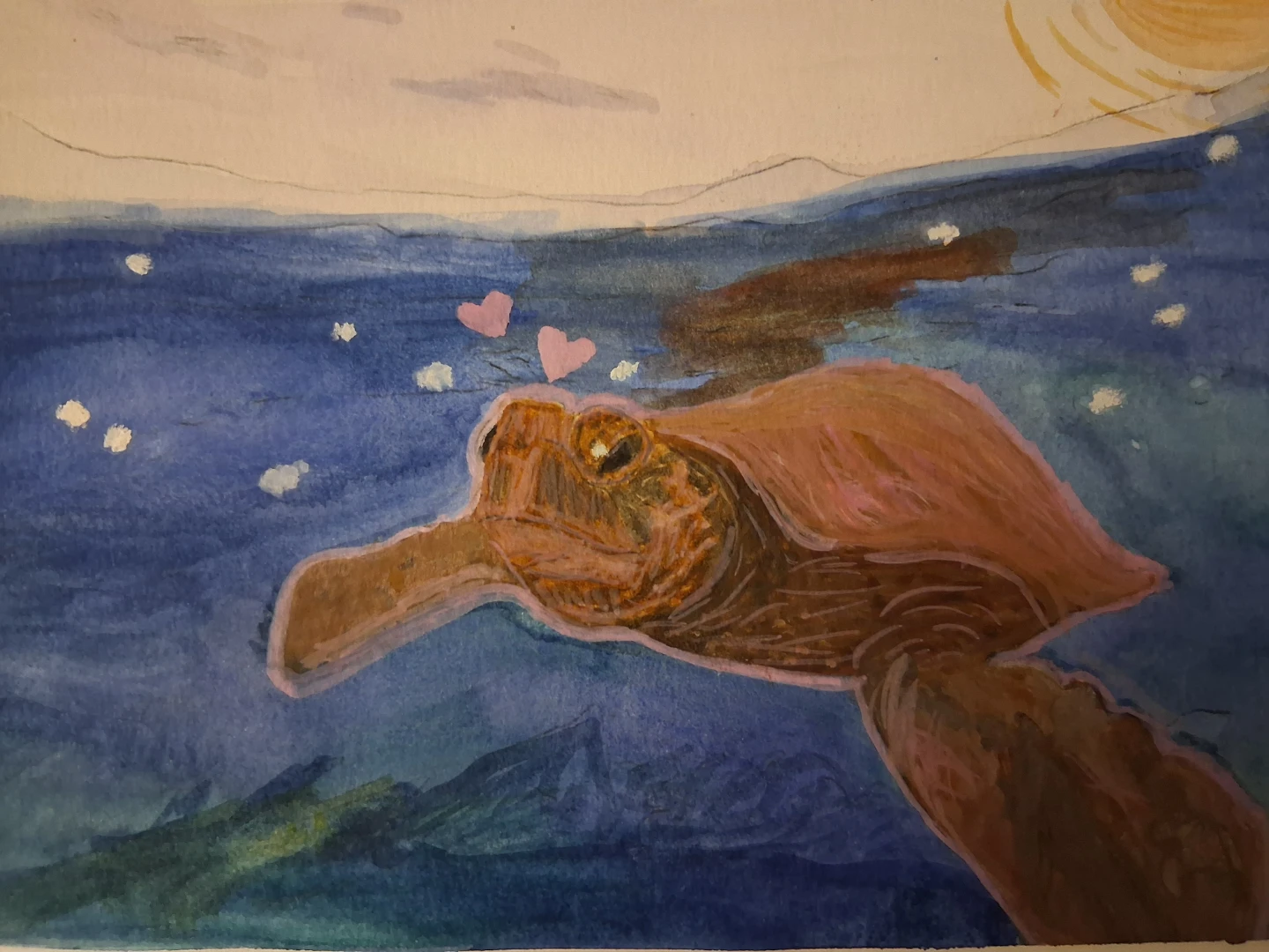 Watercolor Painting of Sea Turtles