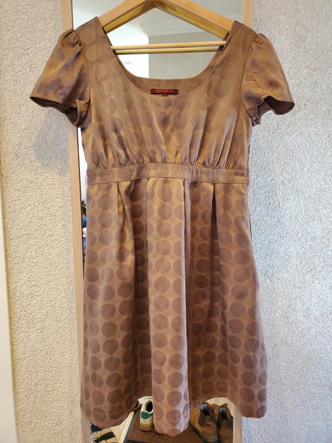 Review Never Established brown polka dot dress