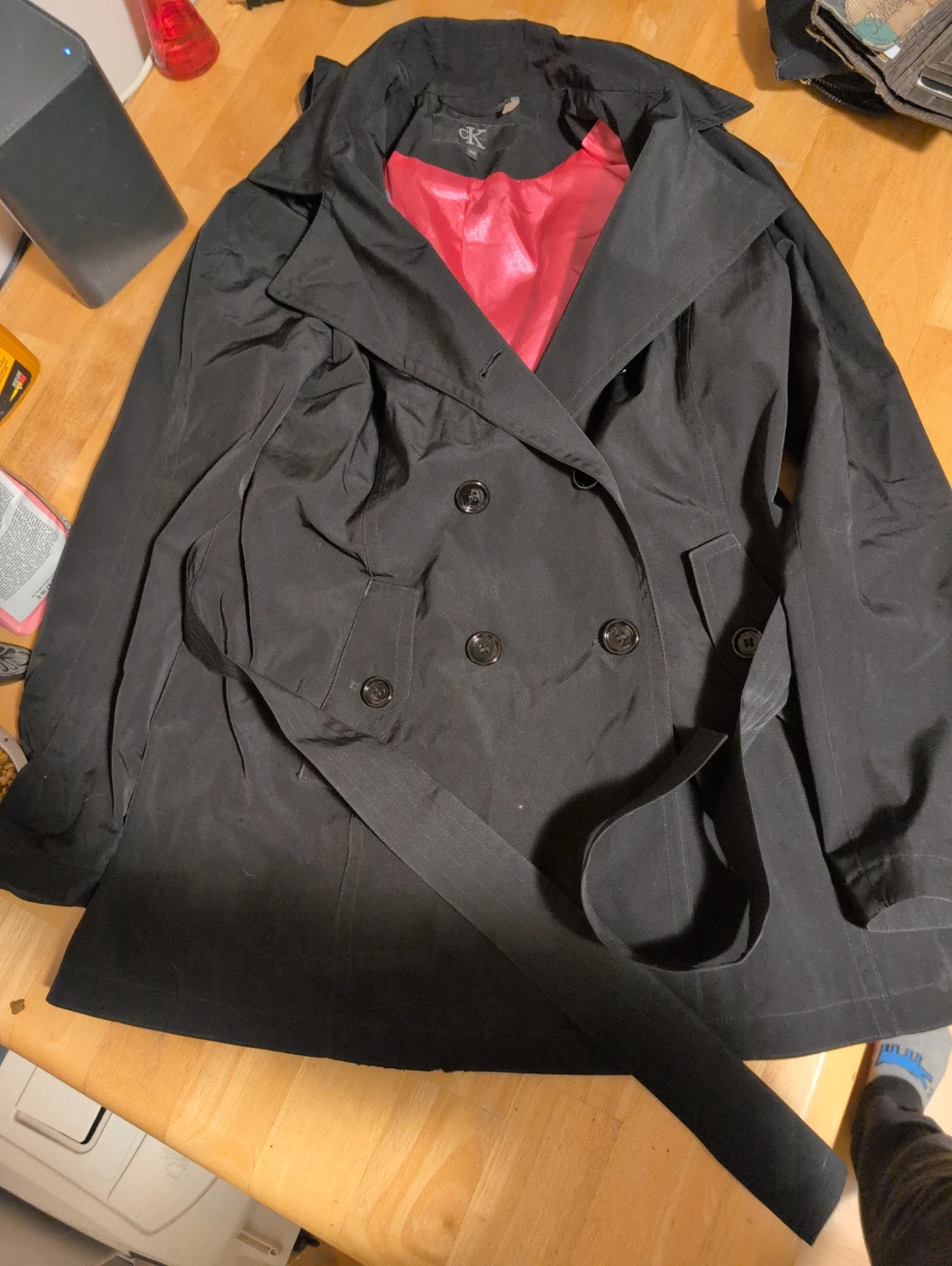 Calvin Klein Black Double-Breasted Trench Coat M