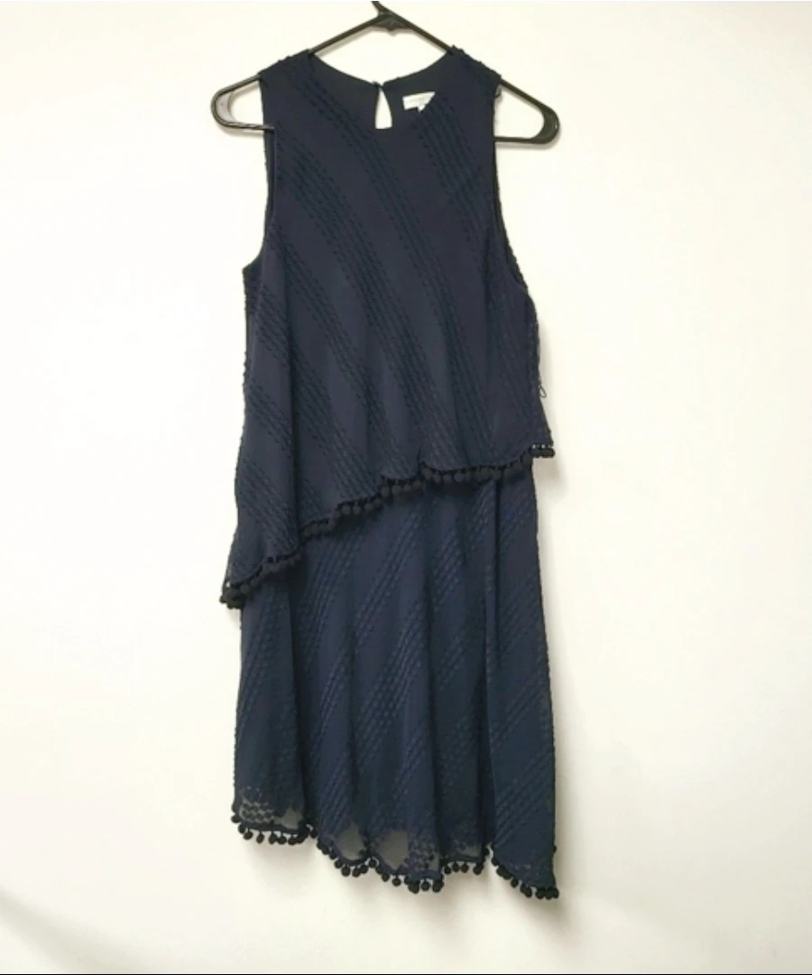 London Times Navy Asymmetrical Sleeveless Shift Dress sz 10 - photo 2