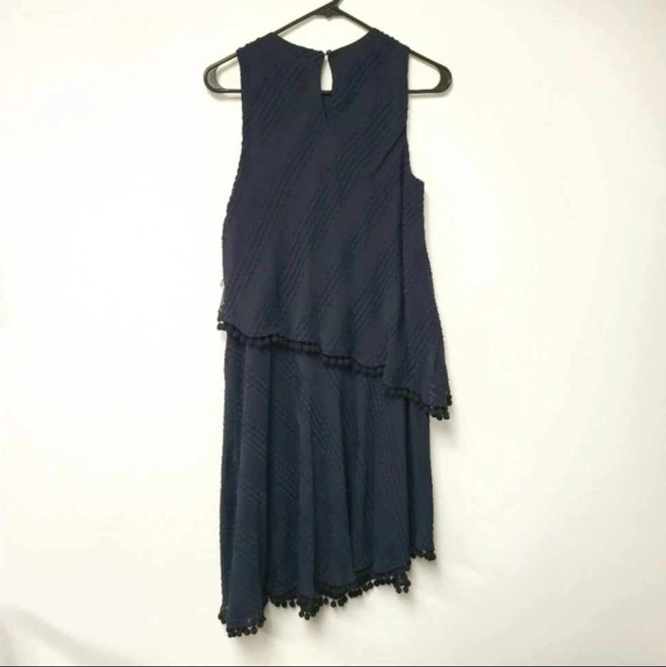 London Times Navy Asymmetrical Sleeveless Shift Dress sz 10 - photo 3