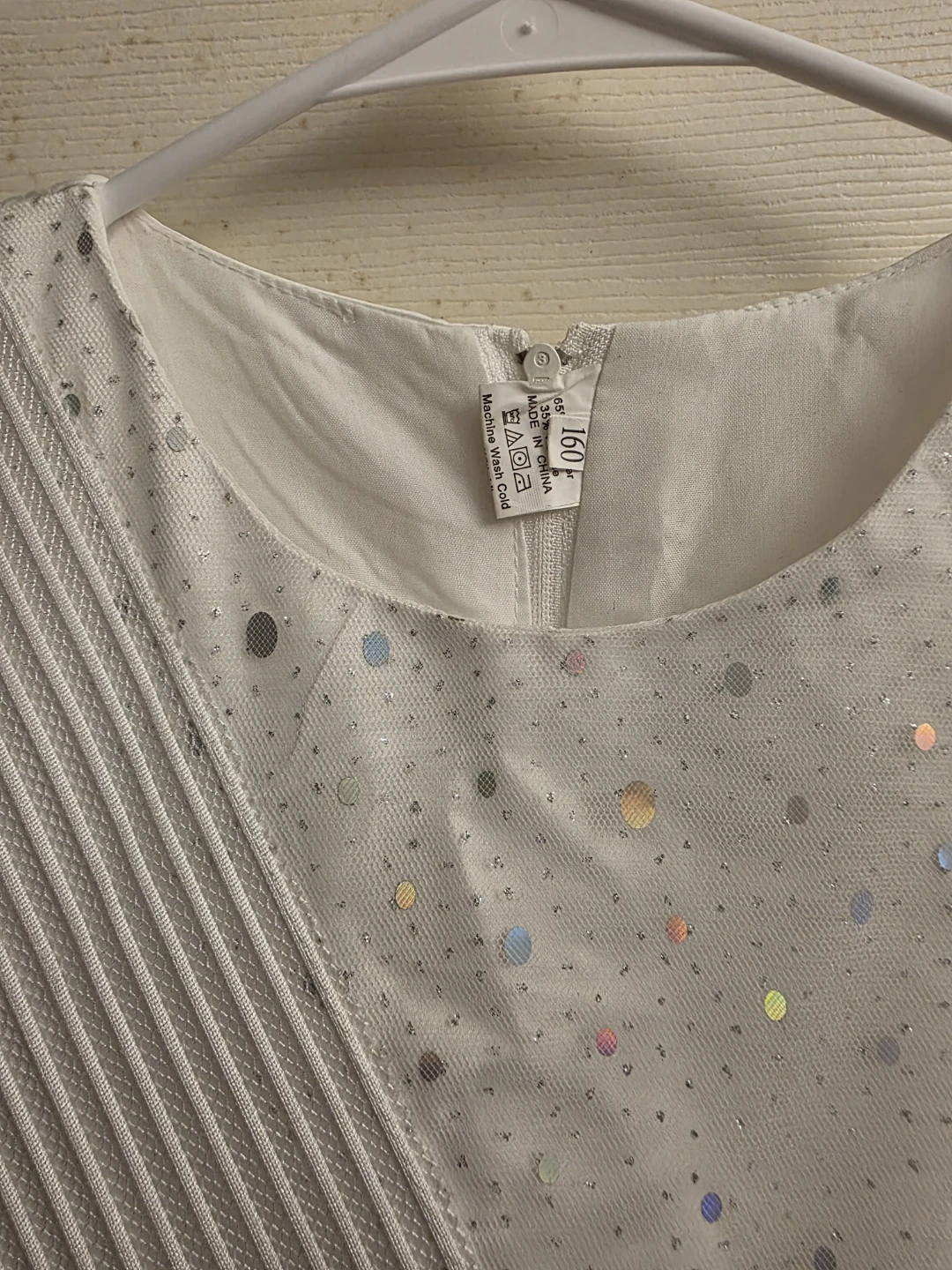 White Sparkle Dress with Bow - Size 160