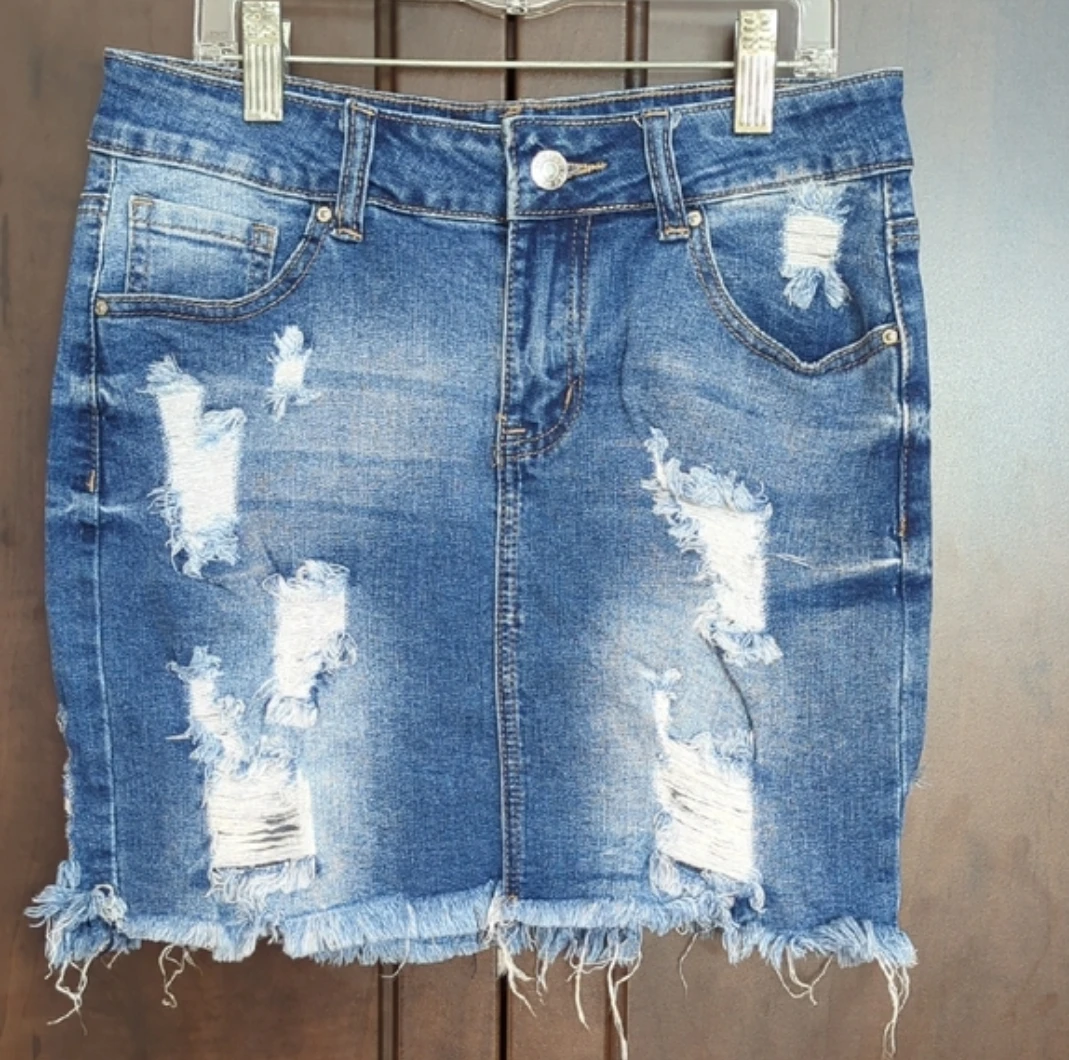Wax Jean Blue Denim Ripped Mini Skirt Size S
