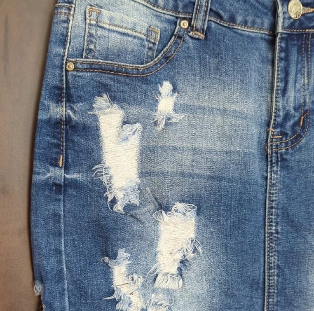 Wax Jean Blue Denim Ripped Mini Skirt Size S - photo 2