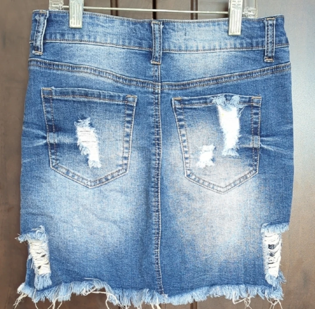 Wax Jean Blue Denim Ripped Mini Skirt Size S - photo 4