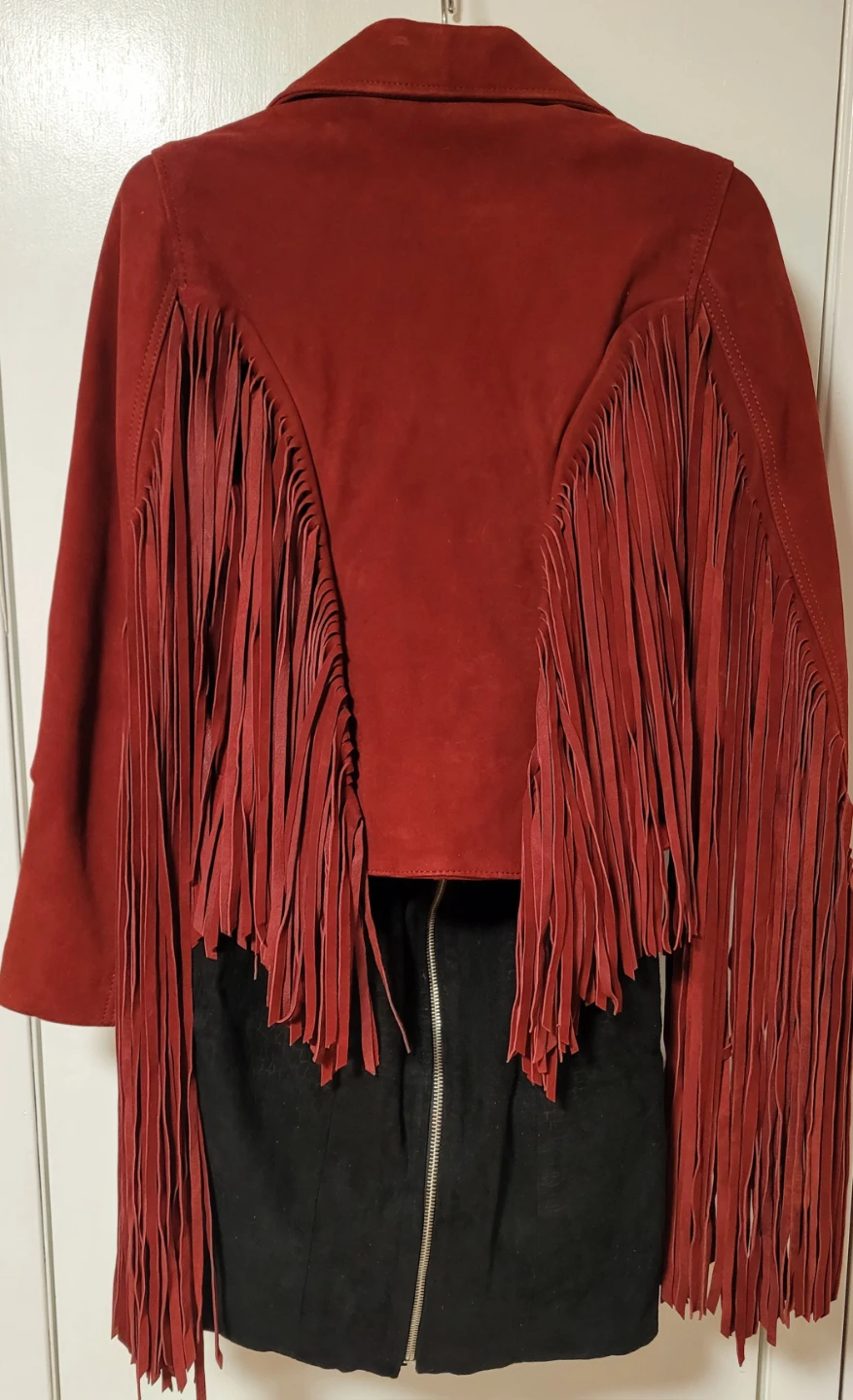 Nasty Gal Red Genuine Suede Fringe Moto Jacket XXS - photo 2