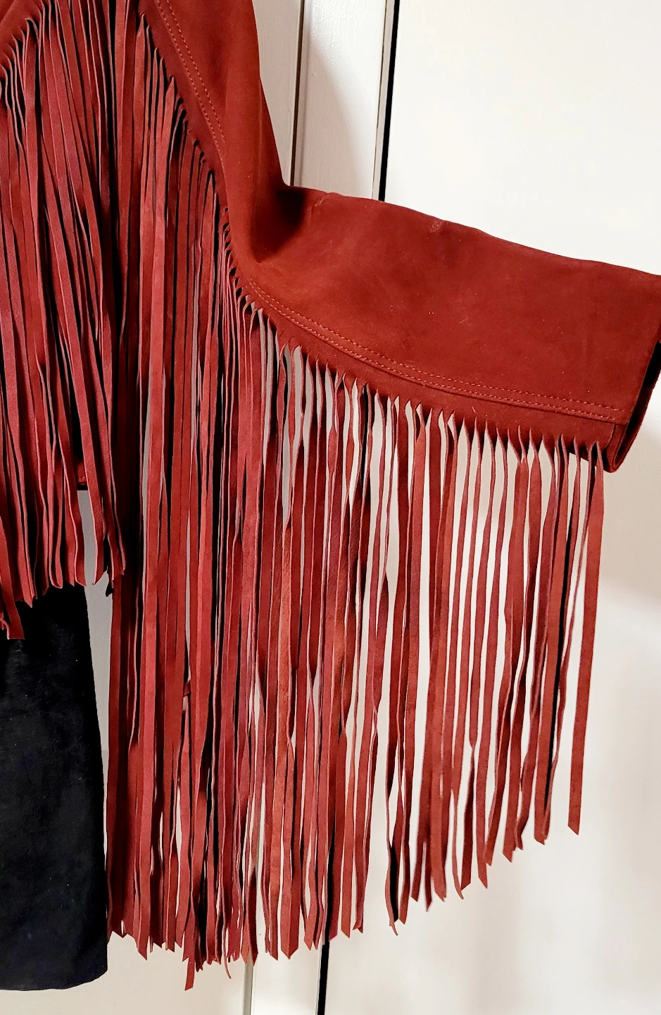 Nasty Gal Red Genuine Suede Fringe Moto Jacket XXS - photo 3