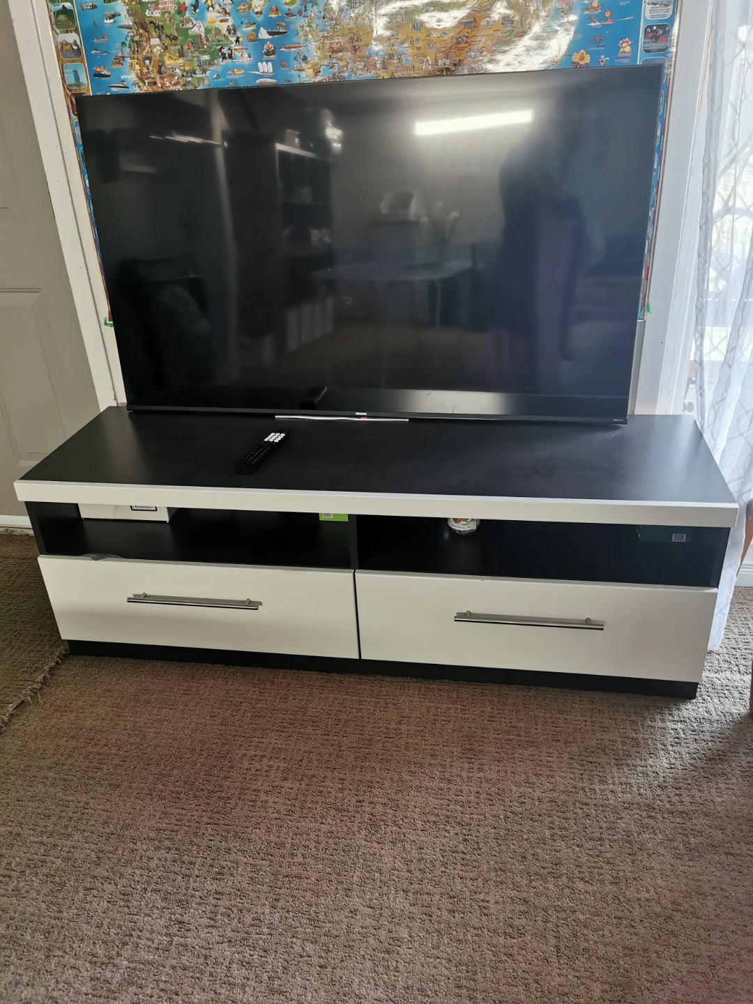 Modern TV Stand with Drawers - Black and White
