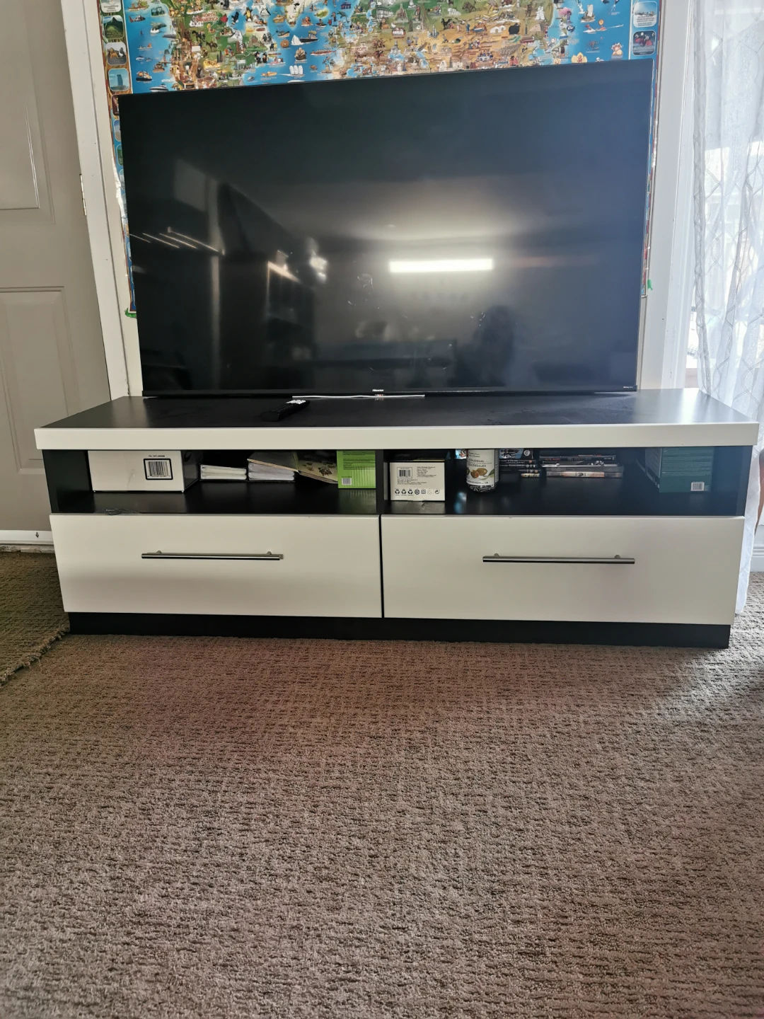 Modern TV Stand with Drawers - Black and White - photo 2