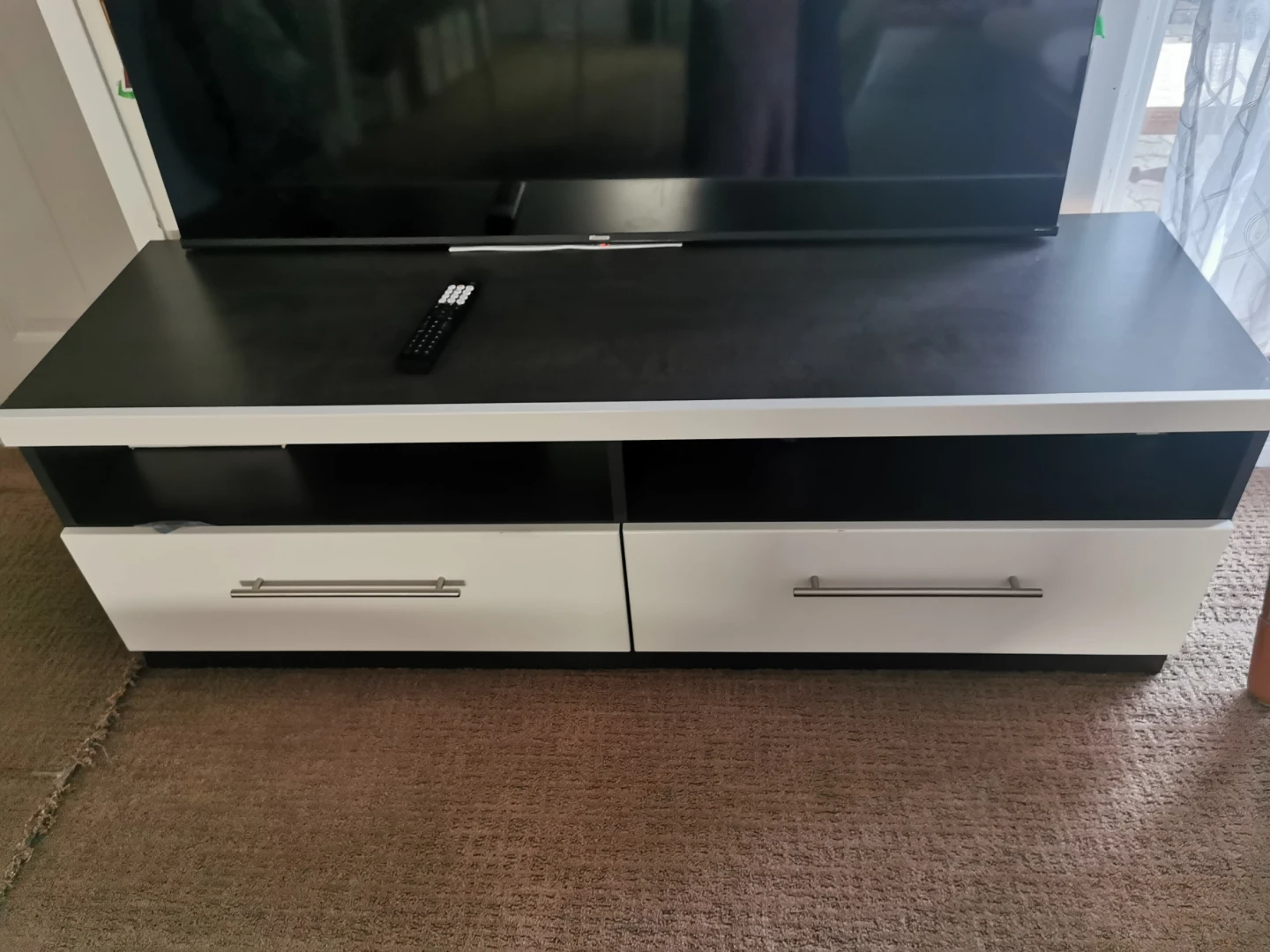 Modern TV Stand with Drawers - Black and White - photo 3