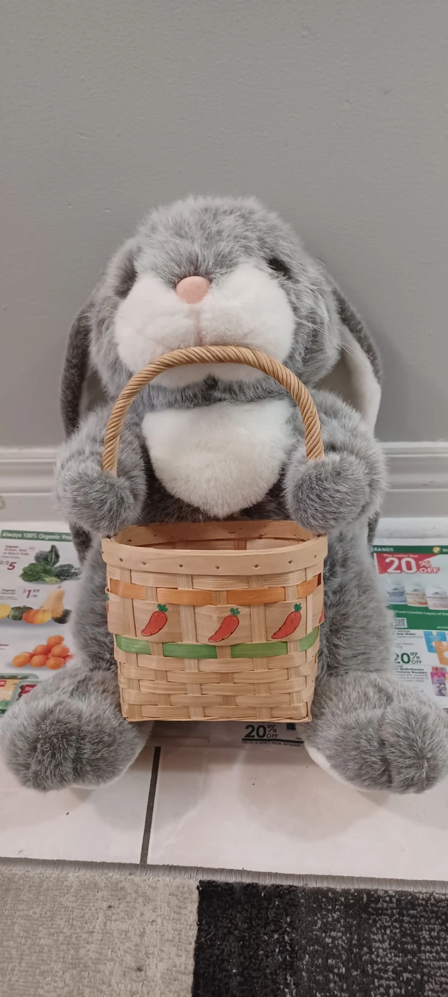 Plush Grey Bunny with Basket