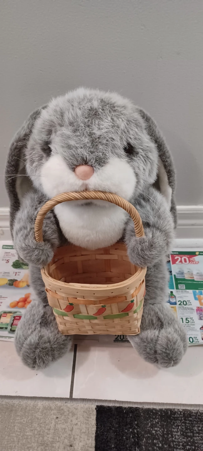 Plush Grey Bunny with Basket - photo 2