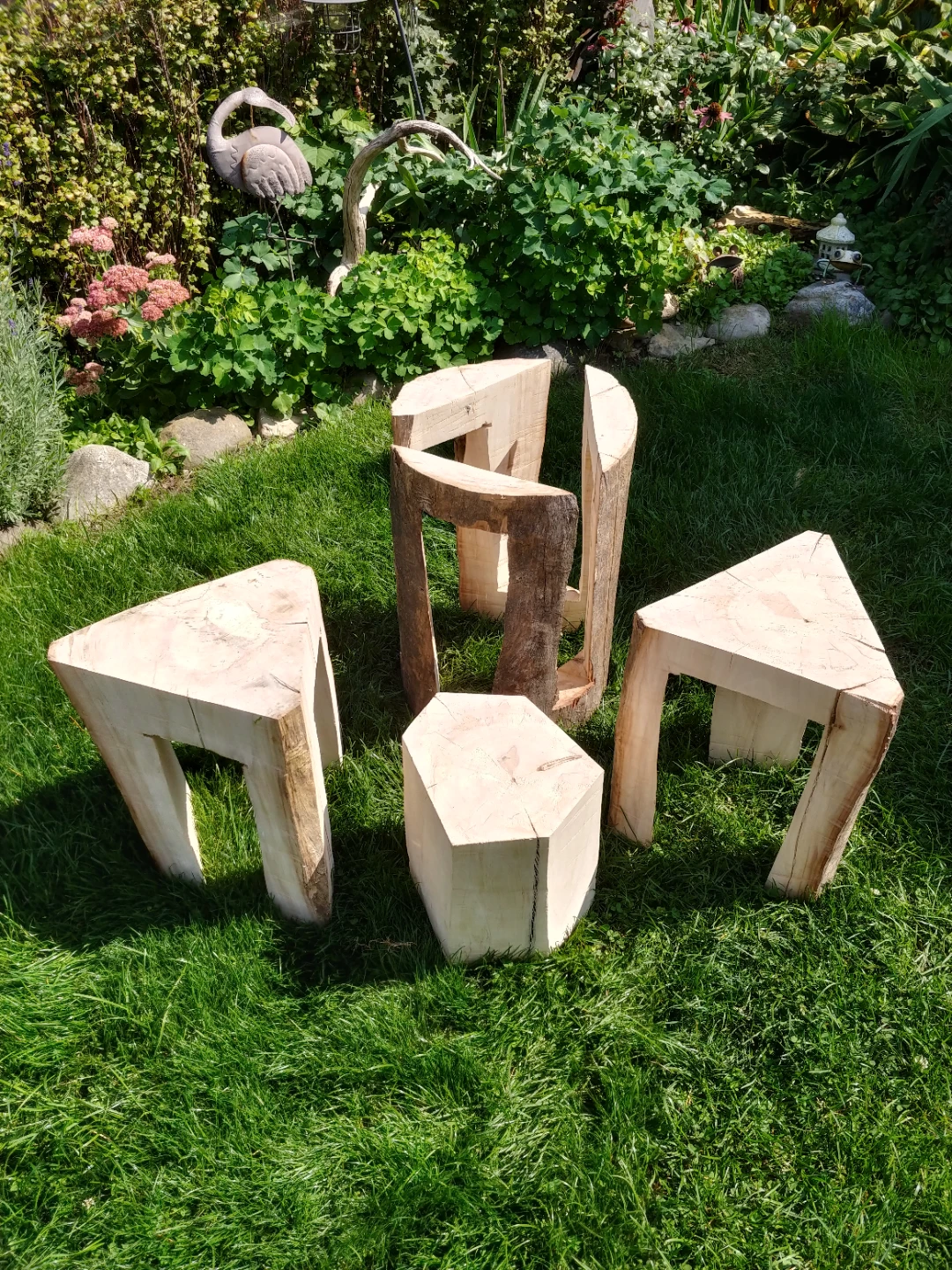 Set of 4 rustic wood log stools/side tables