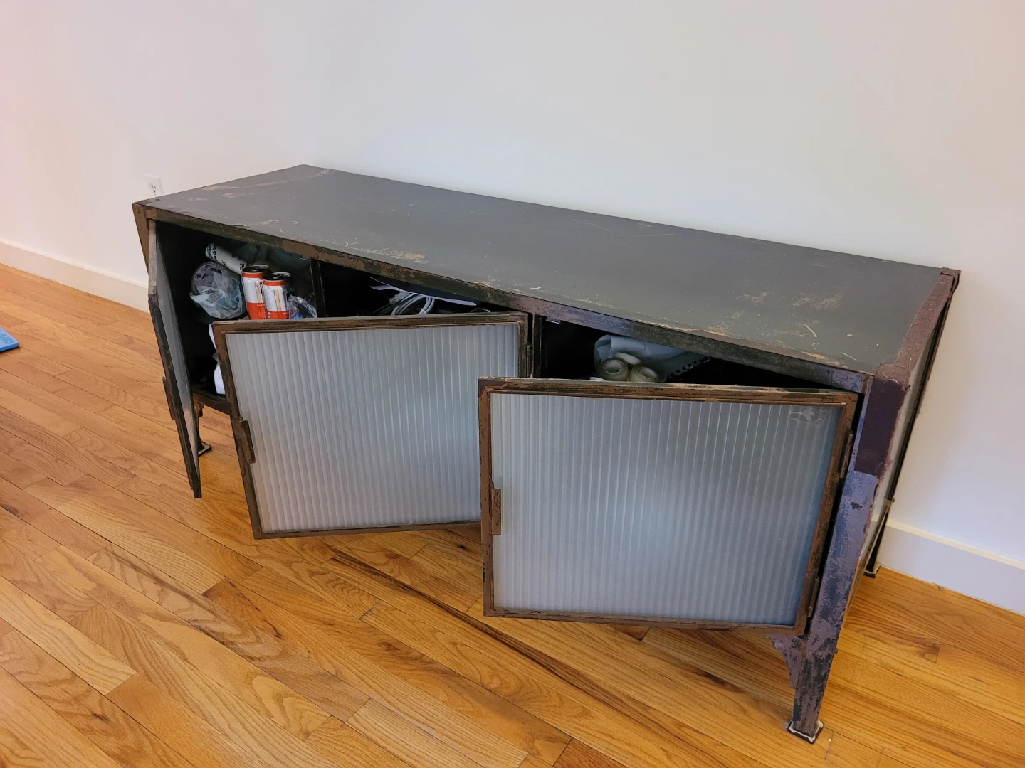 Vintage Crate and Barrel Casement Credenza Metal & Frosted Glass - photo 5