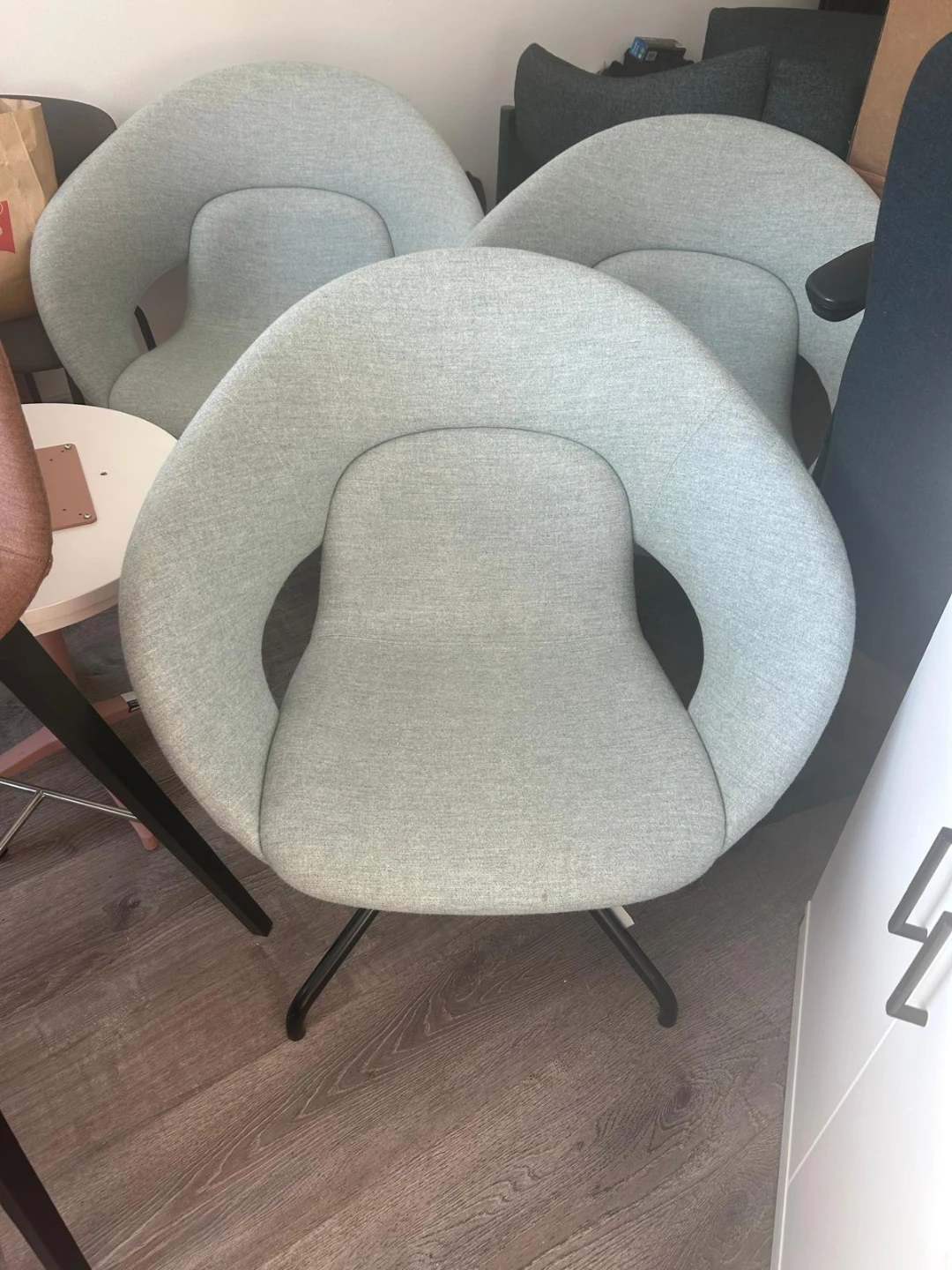 Set of 3 Light Blue Armchairs