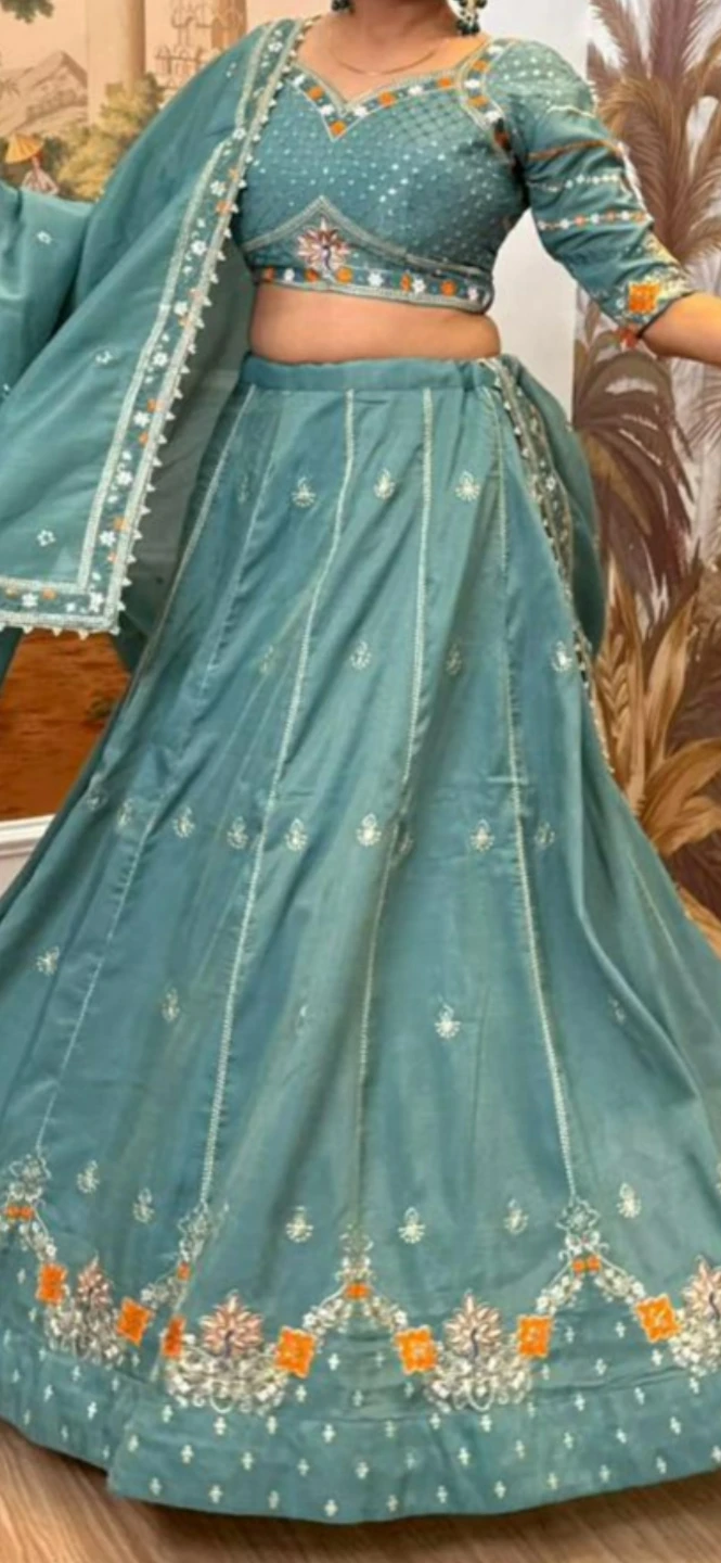 Teal Embroidered Lehenga Choli with Dupatta🥕🥕
