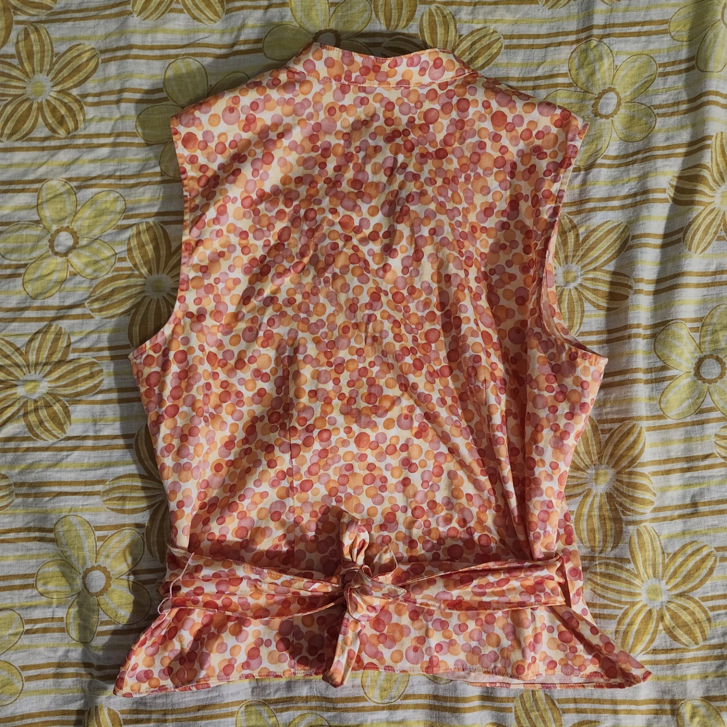 Orange and pink polka dot wrap top with adjustable tie - photo 2
