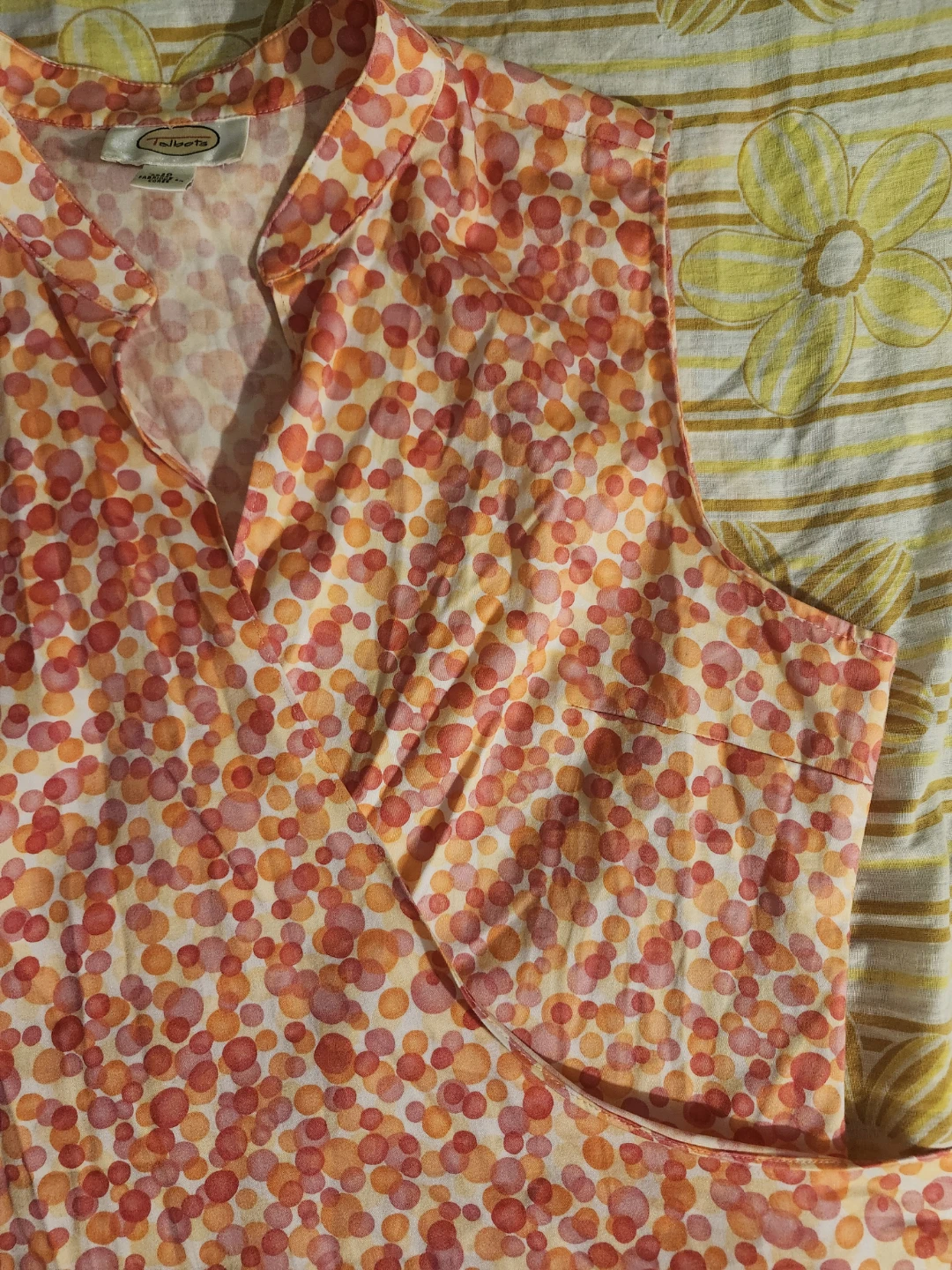 Orange and pink polka dot wrap top with adjustable tie - photo 3