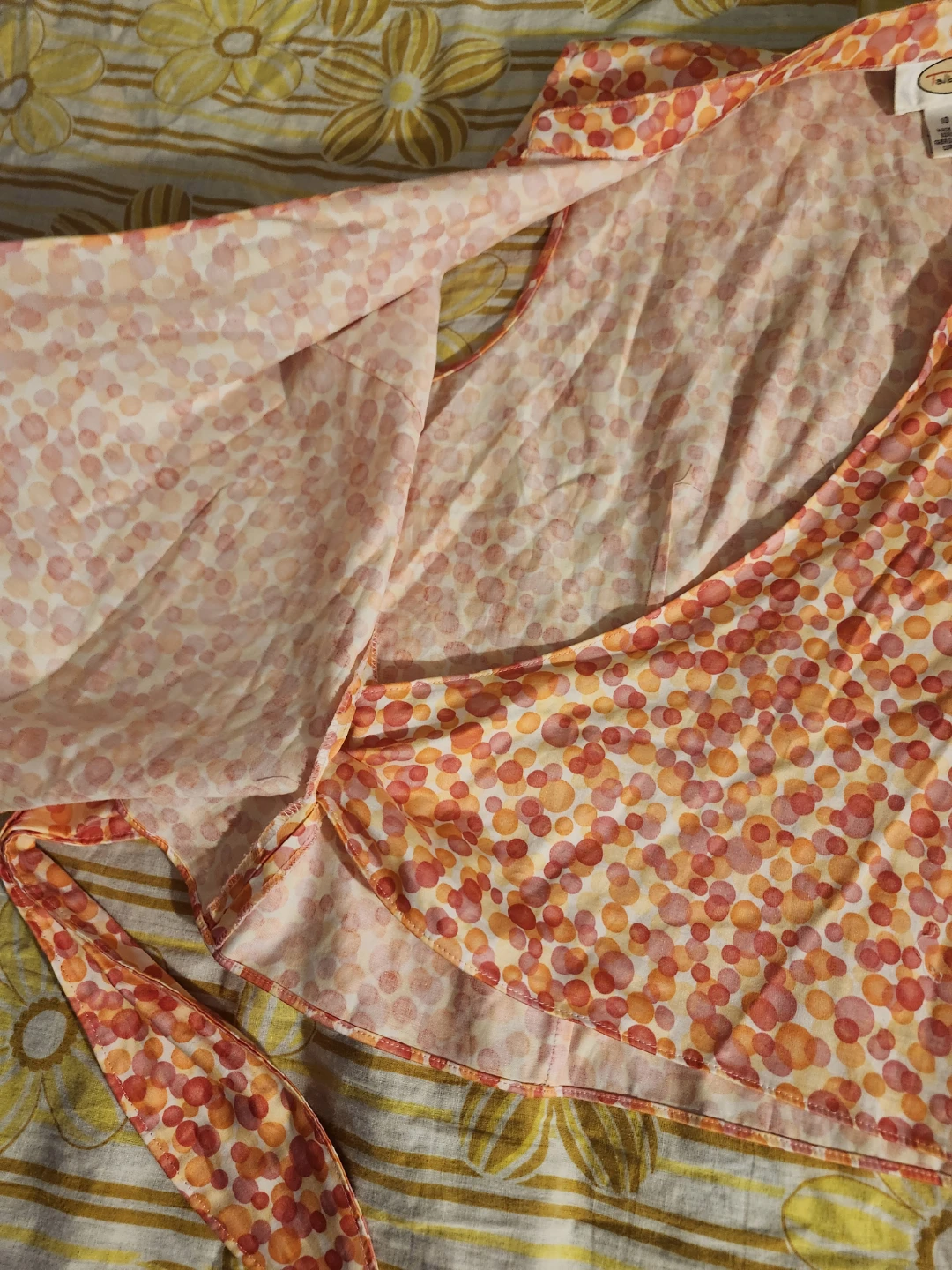 Orange and pink polka dot wrap top with adjustable tie - photo 4