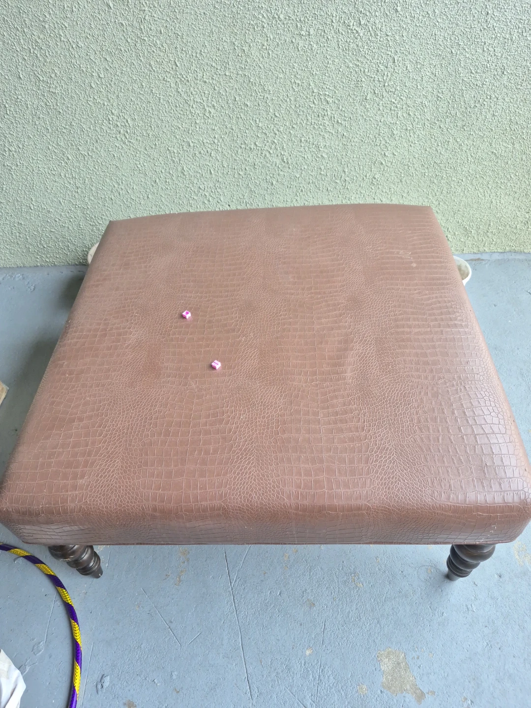 Large square brown ottoman – approx. 3 × 3 ft, wooden legs. - photo 2