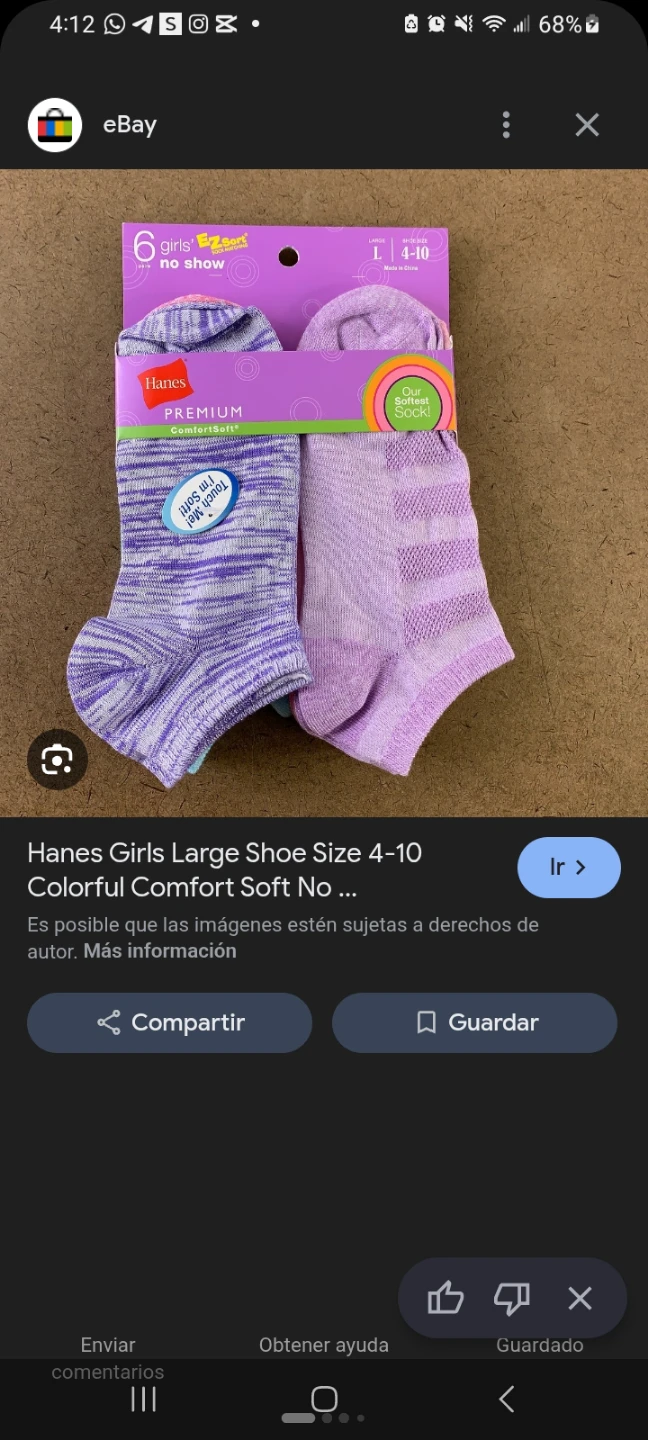Hanes Girls 6-Pack No-Show Socks, Large (Shoe Size 4-10)