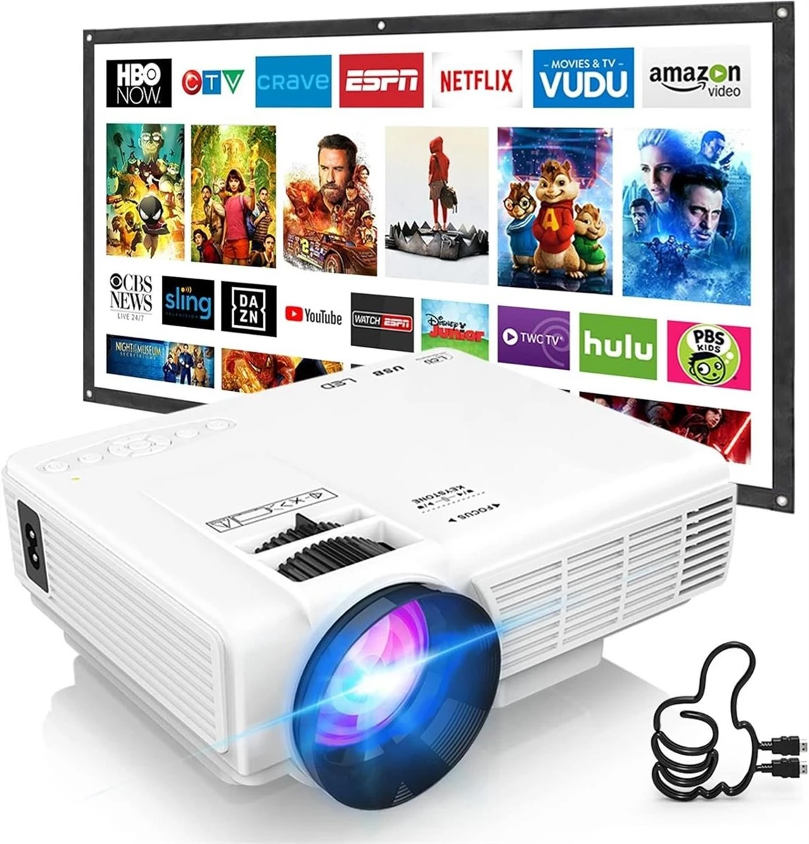 White WiFi Projector with Remote and User Manual
