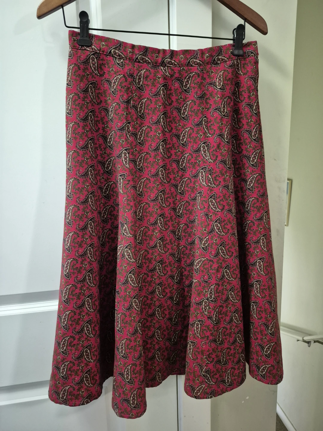 Red Paisley A-Line Midi Skirt