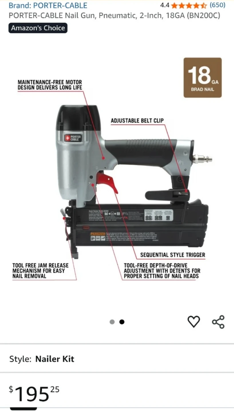 PORTER+CABLE Nail Gun Pneumatic 18GA BN200C - photo 2