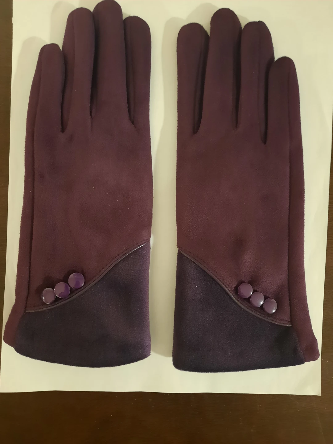 Plum Faux Suede Gloves with Buttons