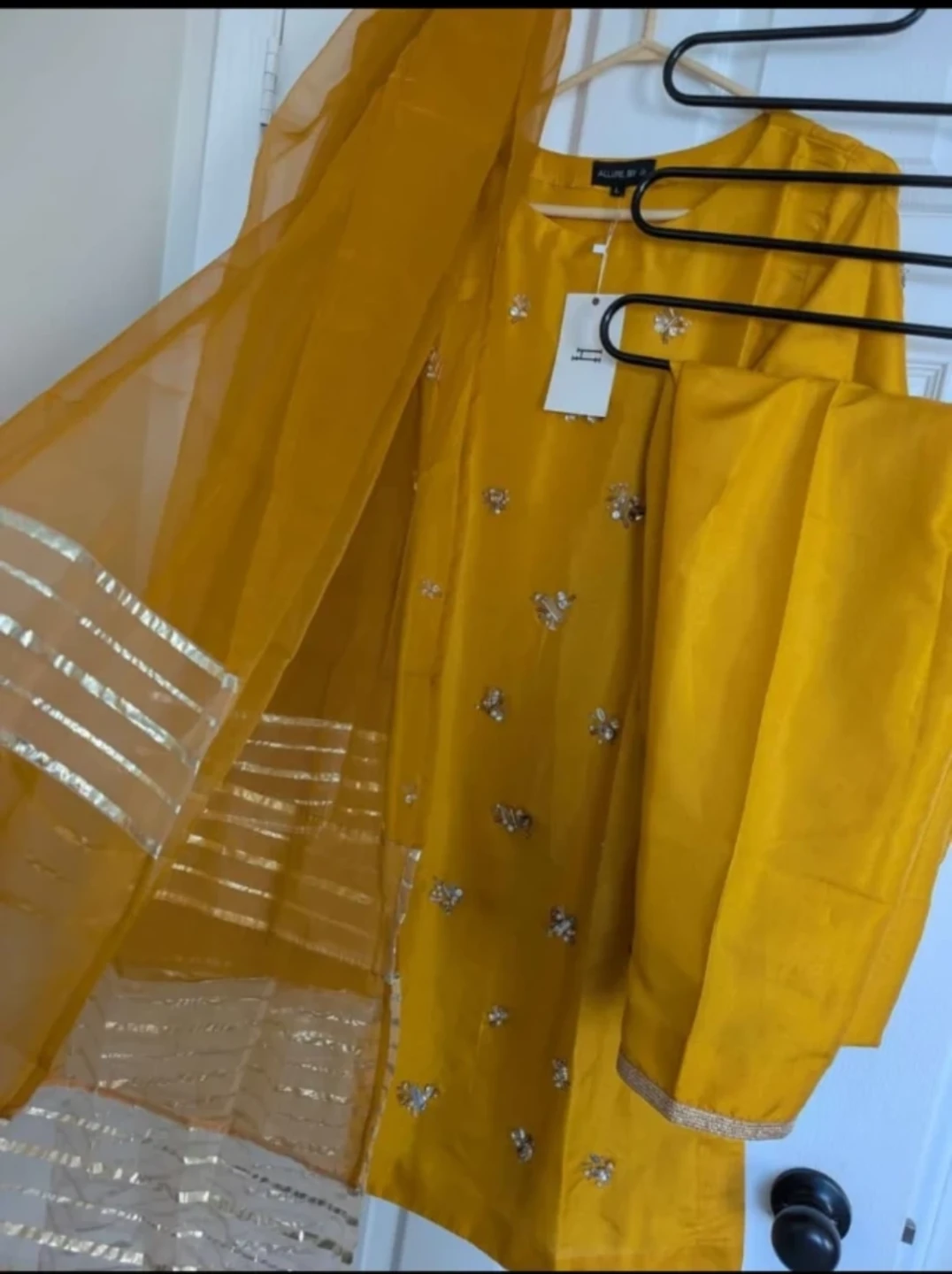ALLURE BY A - Mustard Embroidered Kurti with Dupatta and Pants