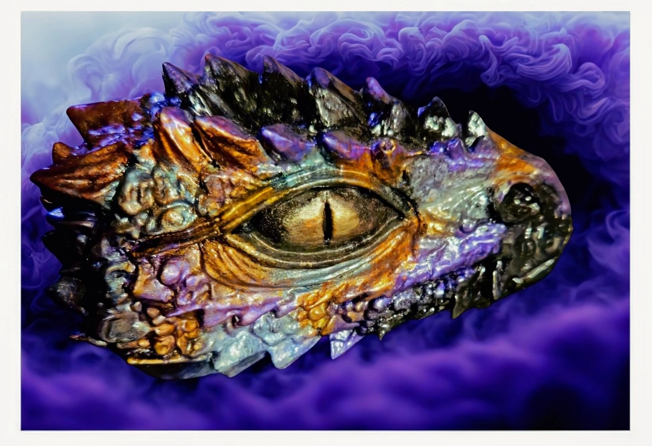 Tête de dragon décorative, couleurs métalliques/HANDMADE