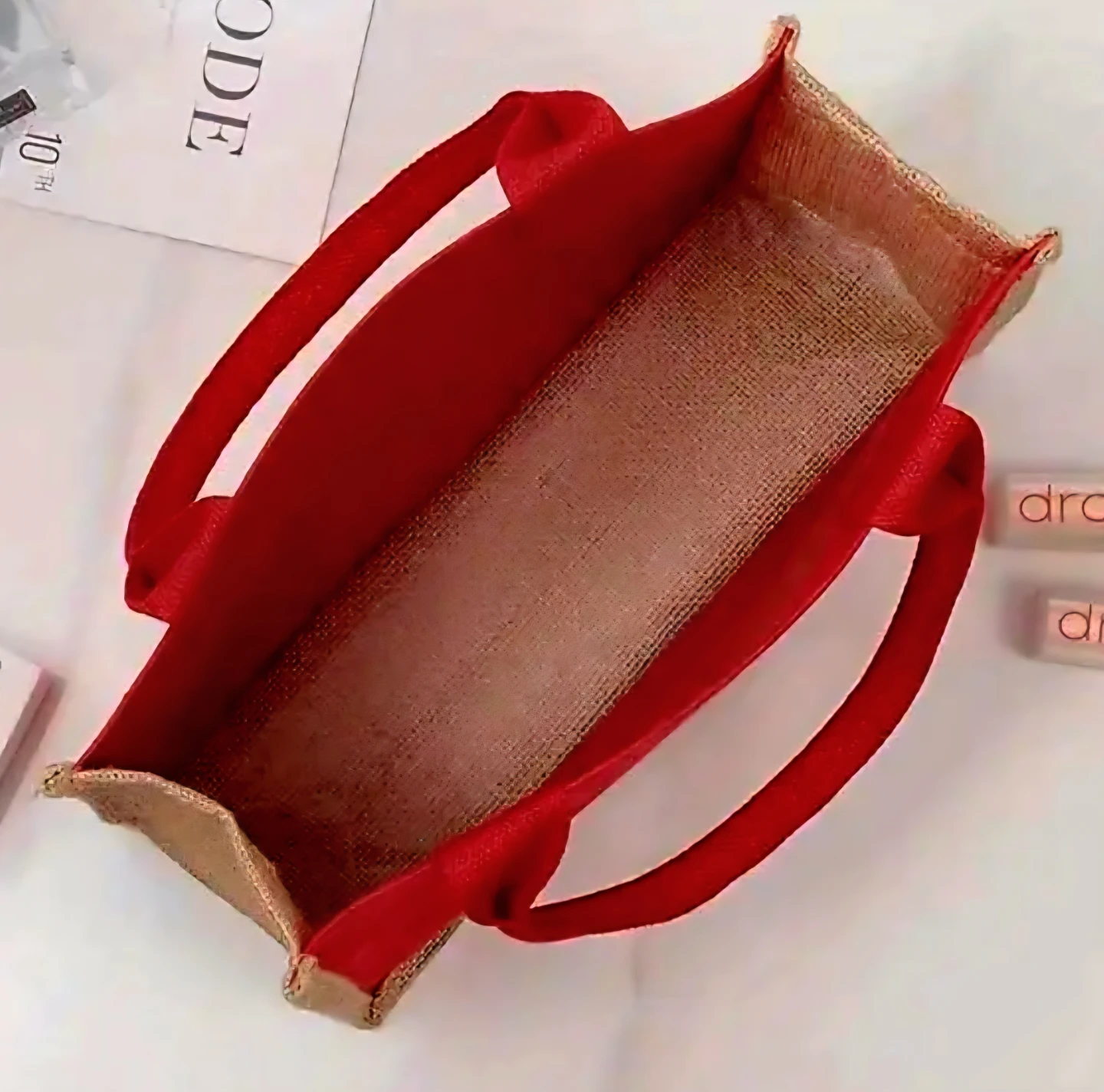 Red Jute Tote Bag with "Simply Blessed" Design - photo 2