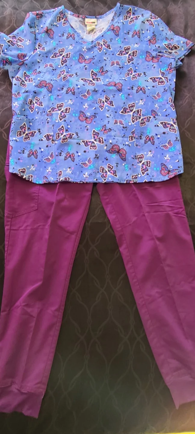 Scrubstar Butterfly Print Scrub Top and Pants Set - XXL