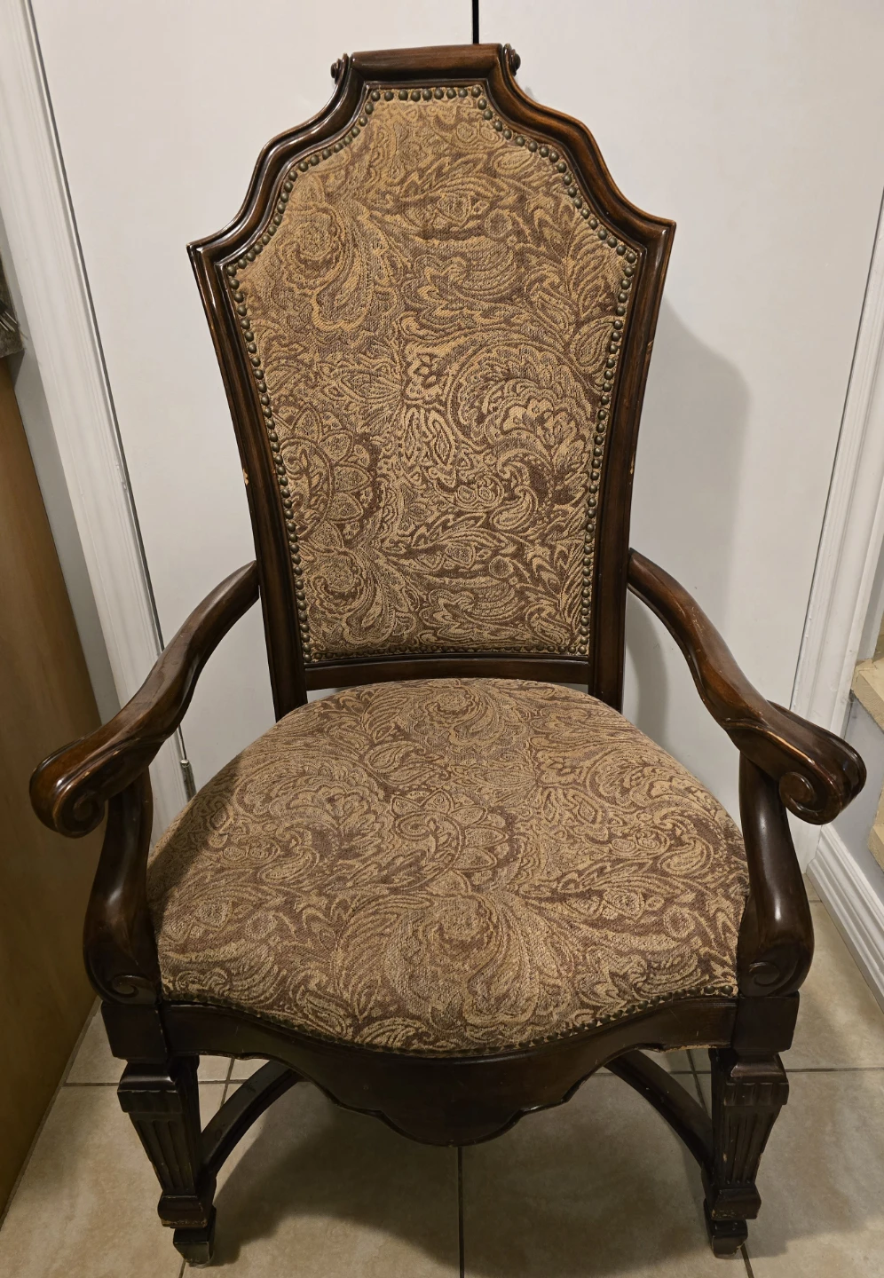 6 Wooden Armchair with Paisley Fabric